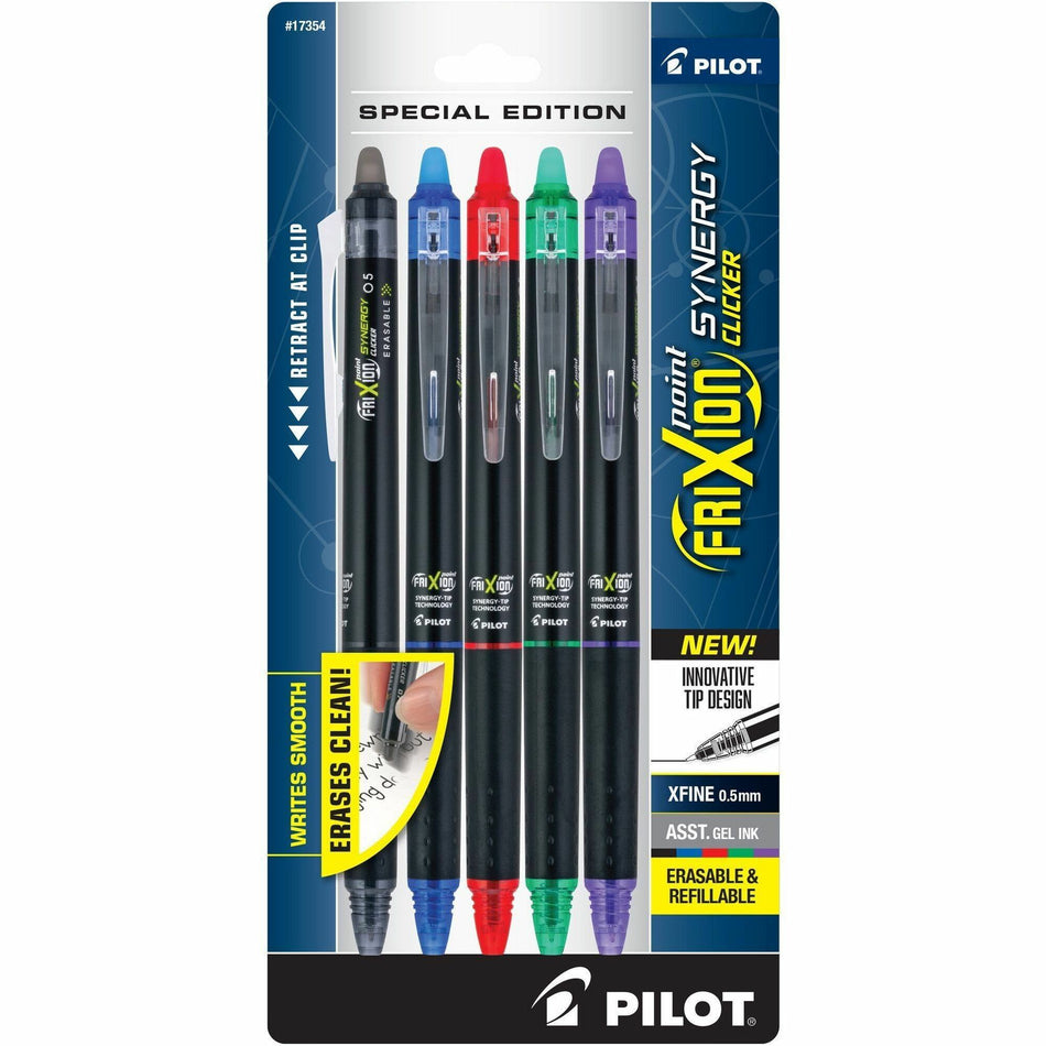 FriXion Synergy Clicker Erasable Gel Pen - 0.5 mm Extra Fine Pen Point - Retractable - Erasable - Assorted Ink - 5 / Pack