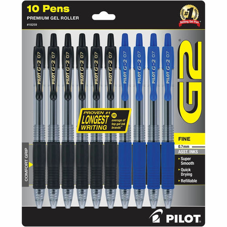 G2 Retractable Gel Ink Rolling Ball Pen - Fine Pen Point - Refillable - Retractable - Assorted Ink - Liquid Gel Ink - 10 / Pack