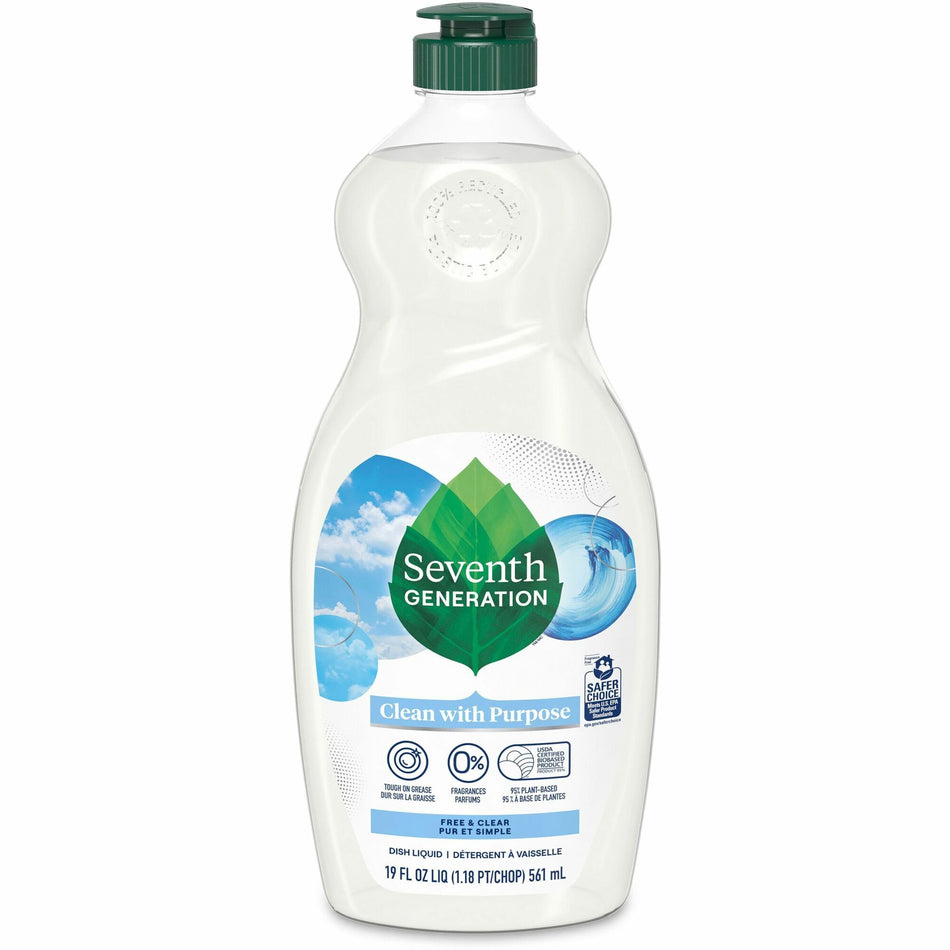 Seventh Generation Free/Clear Natural Dish Liquid - Concentrate - 19 oz (1.19 lb) - Non-toxic, Petroleum Free, Hypoallergenic, Bio-based, Kosher, Gluten-free - Clear, Multi - 1 Each