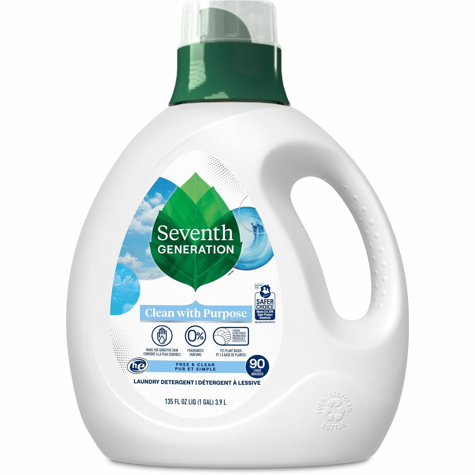 Seventh Generation Natural Laundry Detergent - Ready-To-Use - 135 fl oz (4.2 quart) - Hypoallergenic, Non-irritating, Bio-based, Kosher - White, Green, Blue - 1 Each