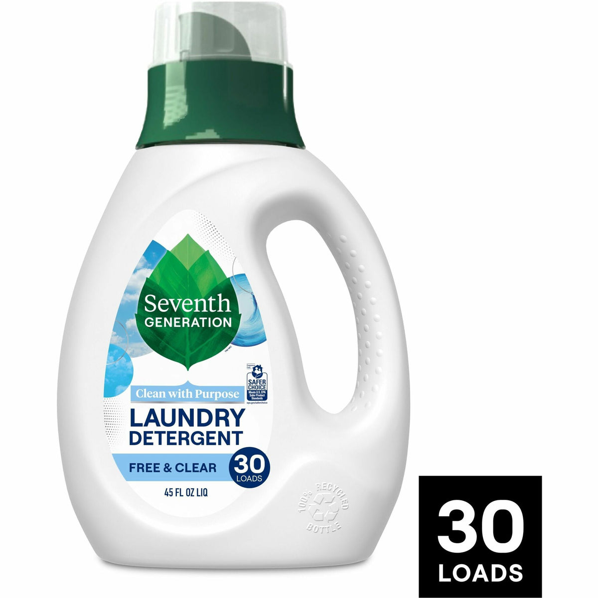Seventh Generation Natural Laundry Detergent - 45 fl oz (1.4 quart) - Hypoallergenic, Non-irritating, Bio-based, Kosher - White, Green, Blue - 1 Each