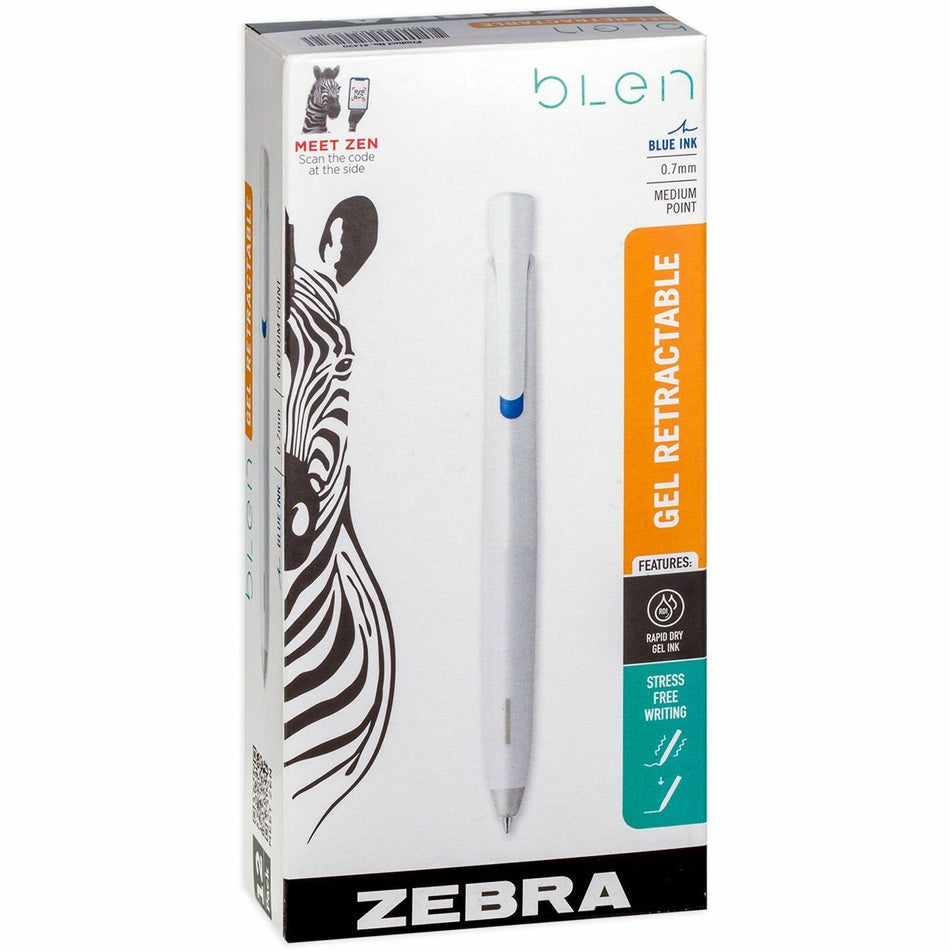 Zebra Pen bLen Retractable Gel Pens - 0.7 mm Medium Pen Point - Retractable - Blue Ink - 1 Dozen