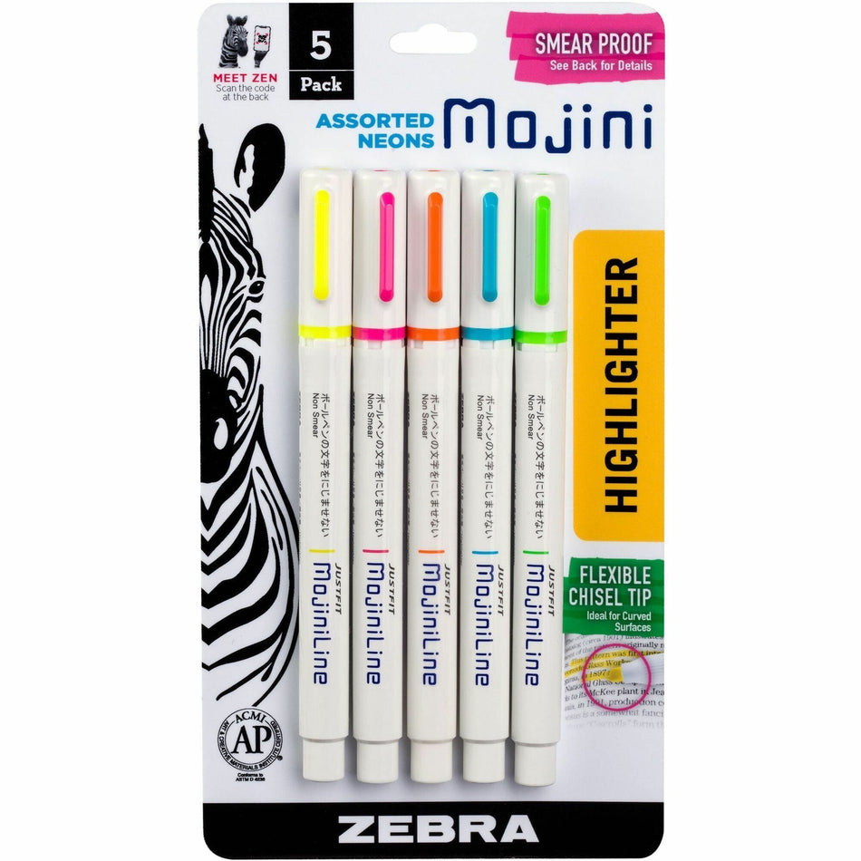 Zebra Pen Mojini Single Ended Highlighters - 4 mm Chisel Marker Point - Water Based - 5 / Pack