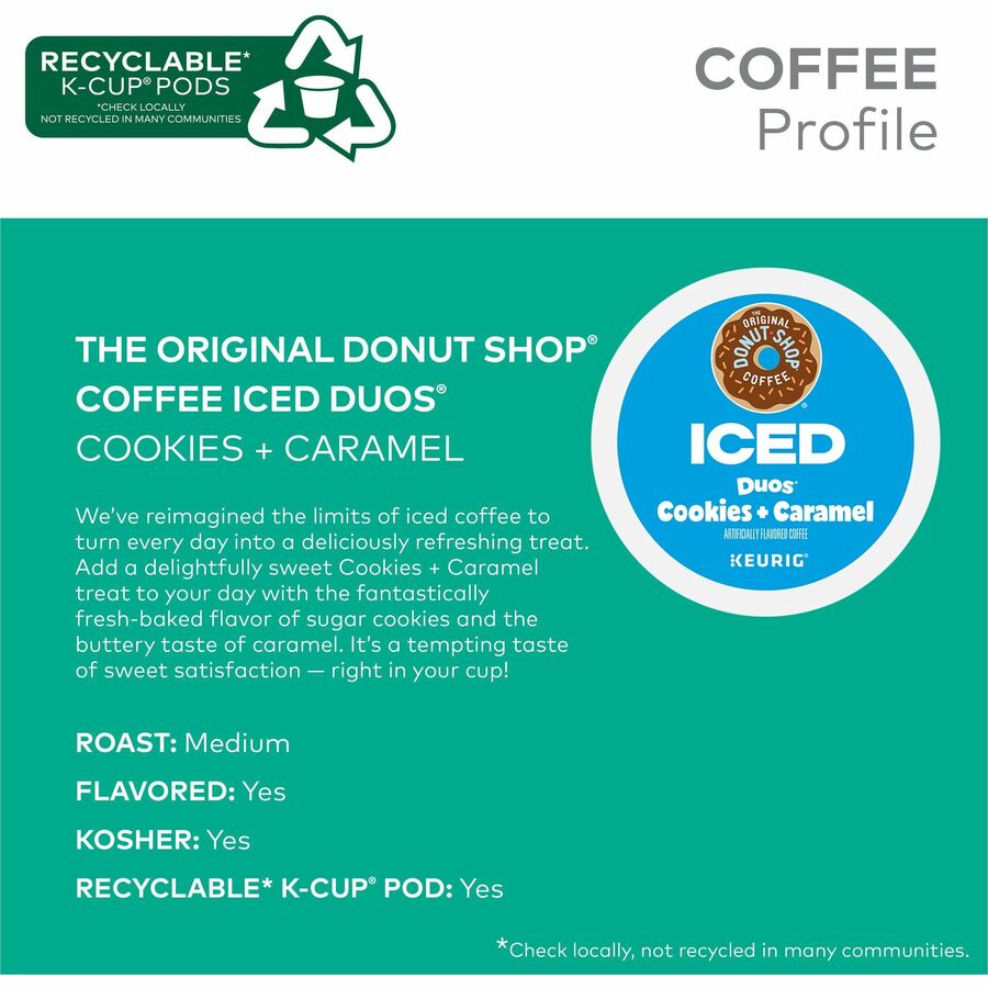 The Original Donut Shop® K-Cup Iced Duos Cookies and Caramel Coffee - Compatible with Keurig Brewer - Ice Coffee - Medium - K-Cup - Cookies + Caramel - 24 / Box