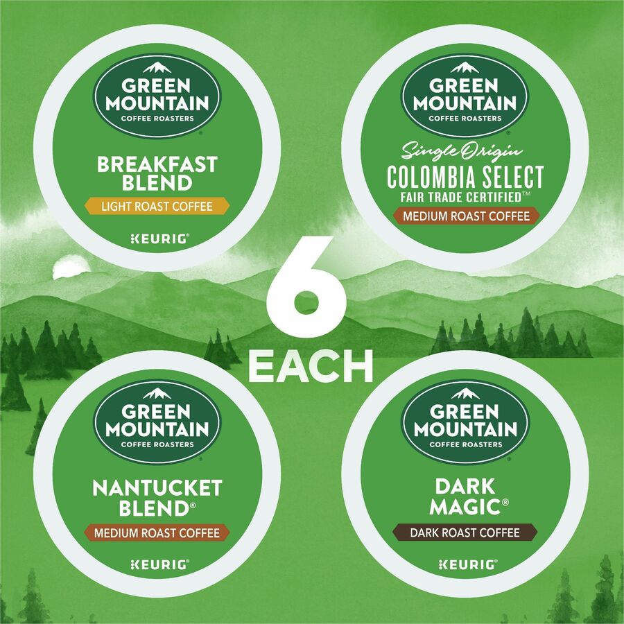 Green Mountain Coffee Roasters® K-Cup Regular Coffee Variety Pack - Compatible with Keurig Brewer - Light/Medium/Dark - K-Cup - 24 / Box