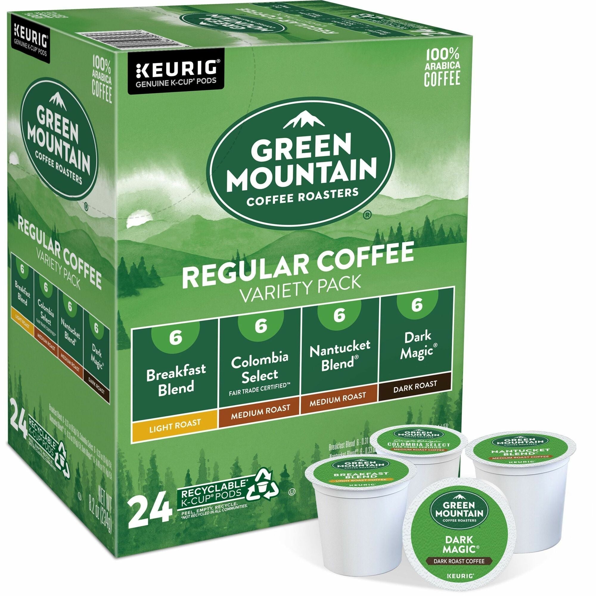 Green Mountain Coffee Roasters® K-Cup Regular Coffee Variety Pack - Compatible with Keurig Brewer - Light/Medium/Dark - K-Cup - 24 / Box