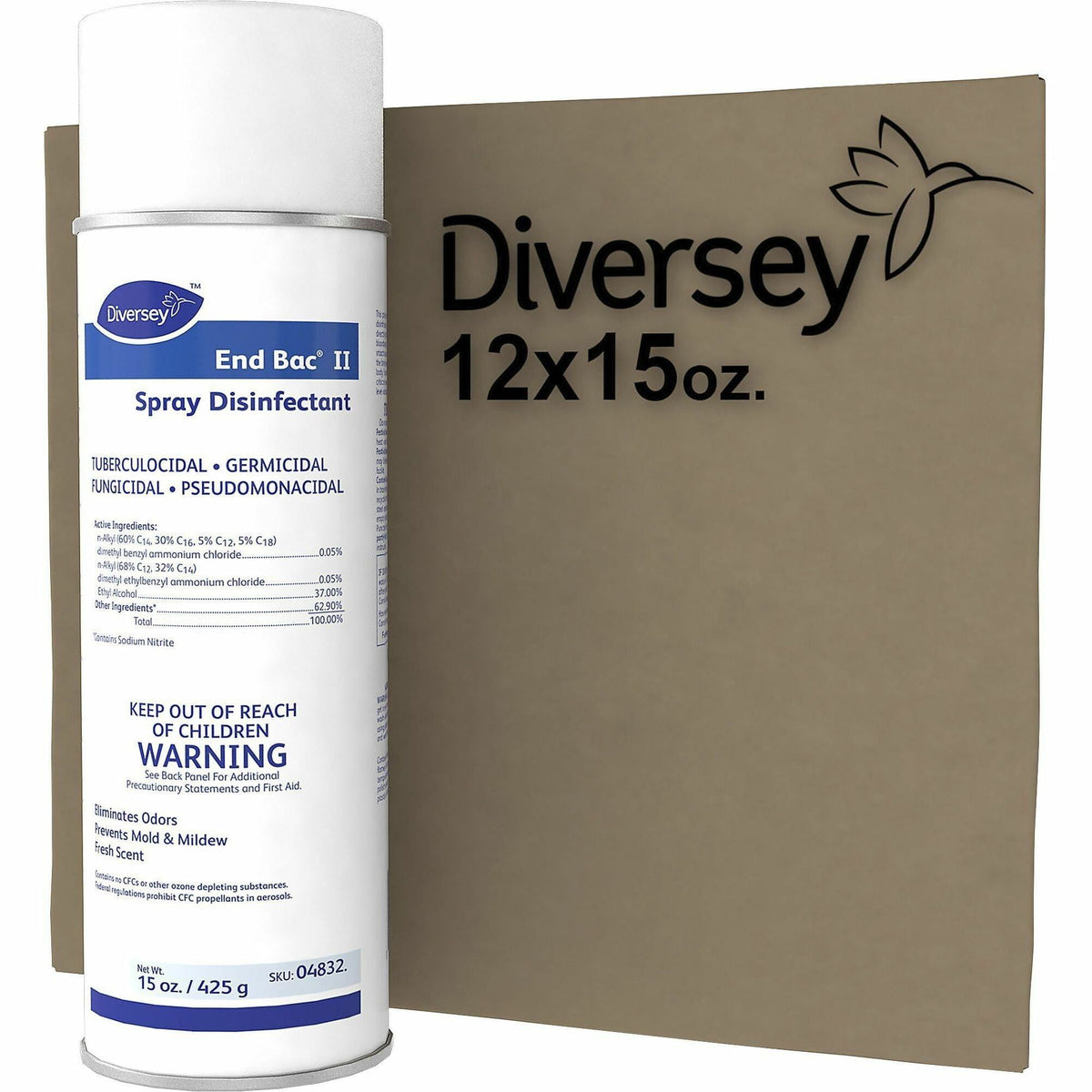 Diversey End Bac II Spray Disinfectant - Ready-To-Use - 15 oz (0.94 lb) - 11.1 pH - Fresh Scent - Fungicide, Tuberculocide, Fungi Resistant, Mold Resistant, Mildew Resistant - Colorless - 12 / Carton