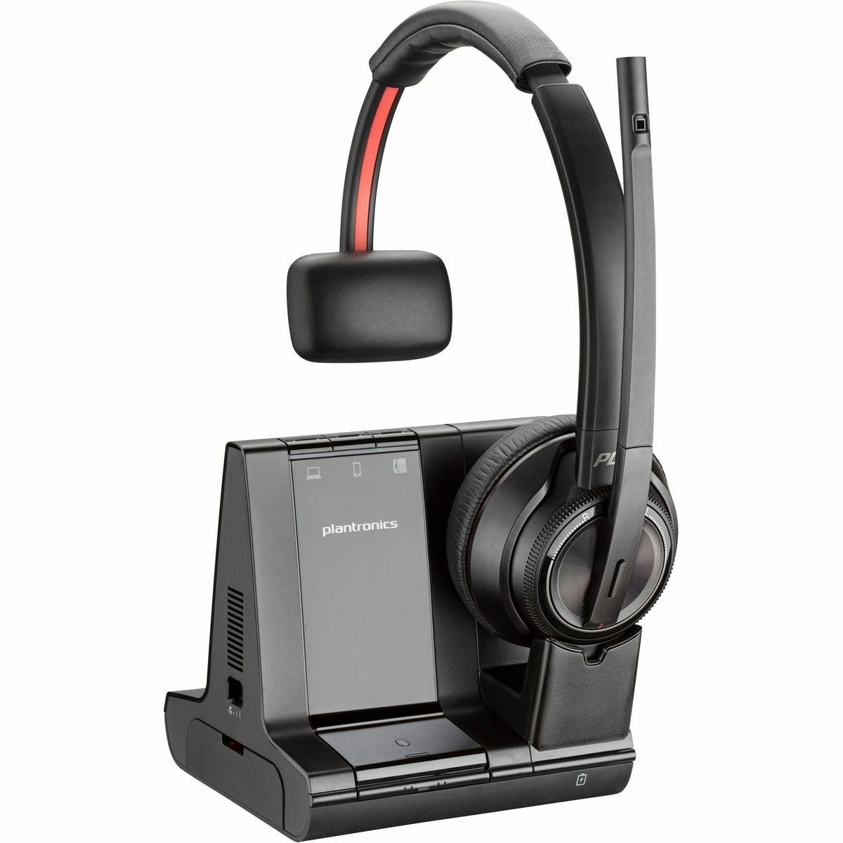 Poly Savi 8210 Office DECT 1920-1930 MHz Single Ear Headset - Mono - USB Type A, RJ-11 - Wired/Wireless - Bluetooth/DECT - 590 ft - 32 Ohm - 20 Hz to 20 kHz - On-ear, Over-the-head - Monaural - Ear-cup - Noise Cancelling Microphone - Black