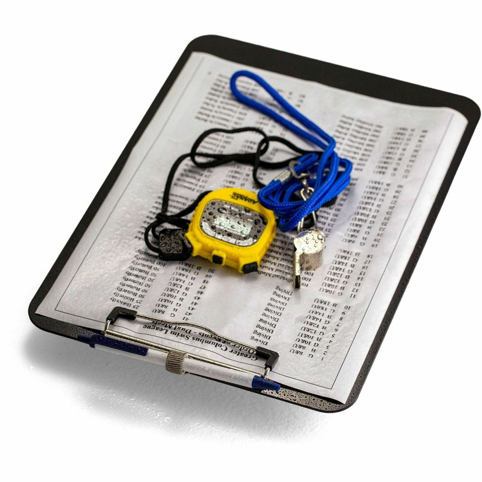 Officemate Low Profile Recycled Plastic Letter Size Clipboard w Pen Holder Black - 11" x 8 1/2" Sheet Size - Plastic - Black - 1 Each