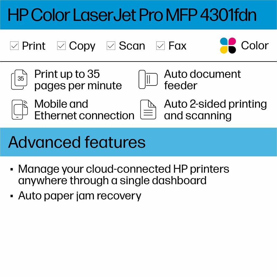 HP 4301fdn Laser Multifunction Printer - Color - White - Alternate-Image6