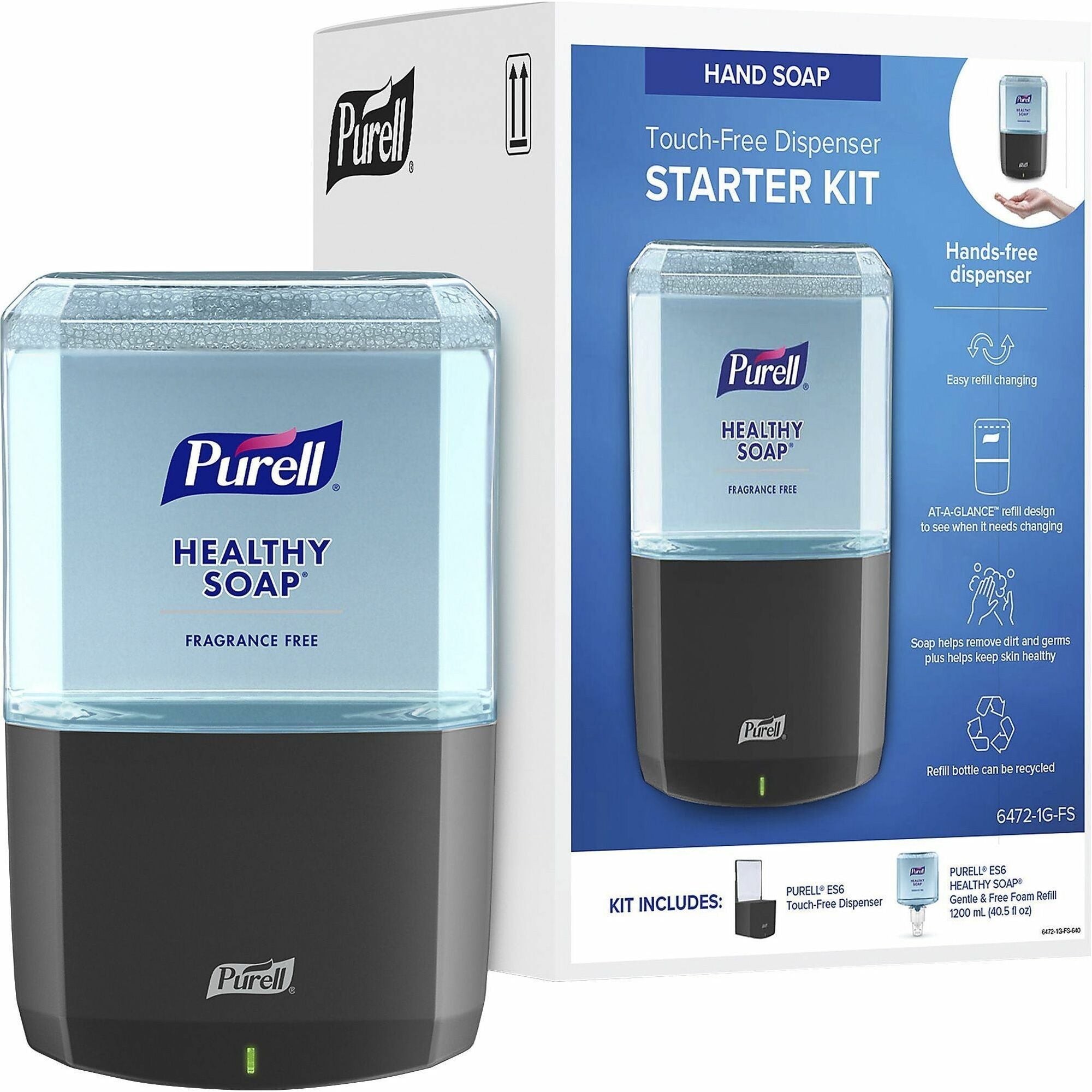 PURELL® ES6 Touch-Free Soap Dispenser Starter Kit - 1.27 quart Capacity - Touch-free, Hygienic, Durable, Long Lasting, Wall Mountable - Graphite - 1 / Carton