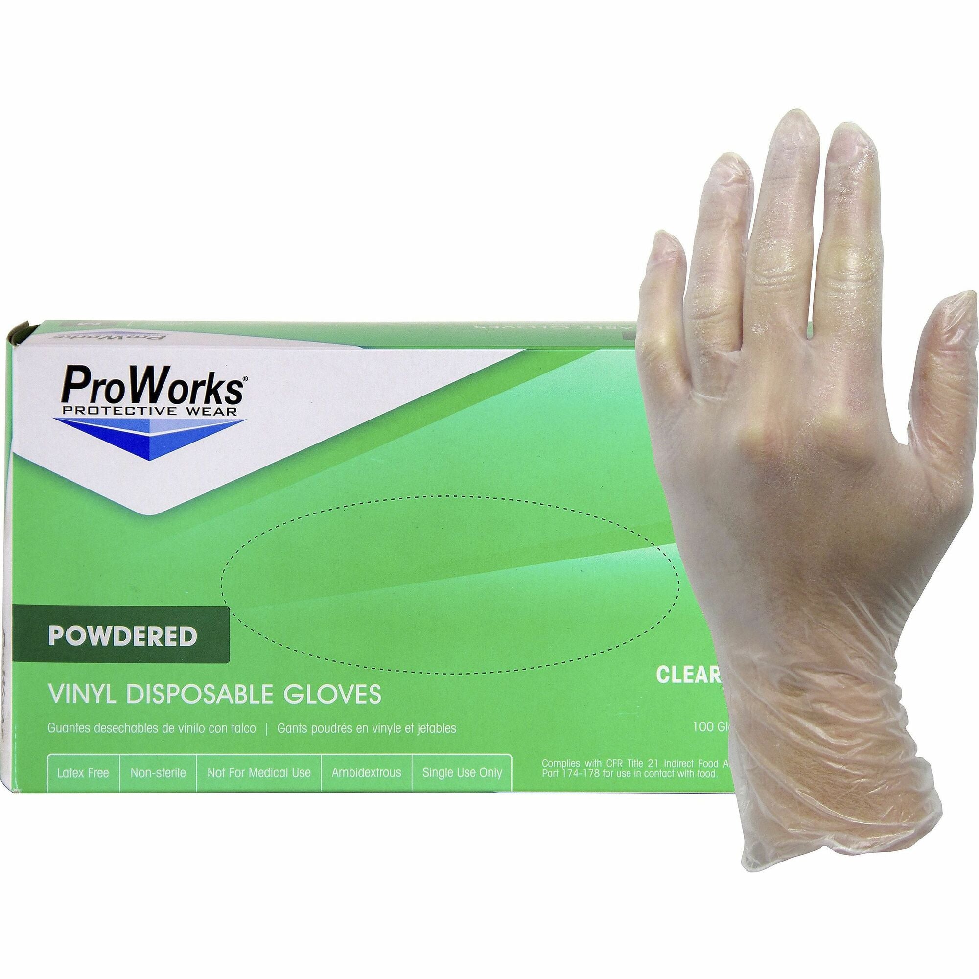 ProWorks Vinyl Powdered Gloves - 3 mil Small Size - Clear Non-sterile - 100/Box - General Purpose