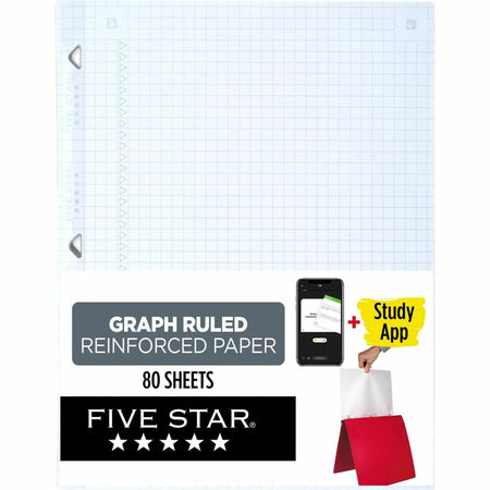 Five Star Reinforced Graph-Ruled Filler Paper - 80 Pages - Ruled Margin - Letter - 8 1/2" x 11" Sheet Size - White Paper - Heavyweight, Non-bleeding, Durable, Tear Resistant, Reinforced, Hole-punched - 1 Each