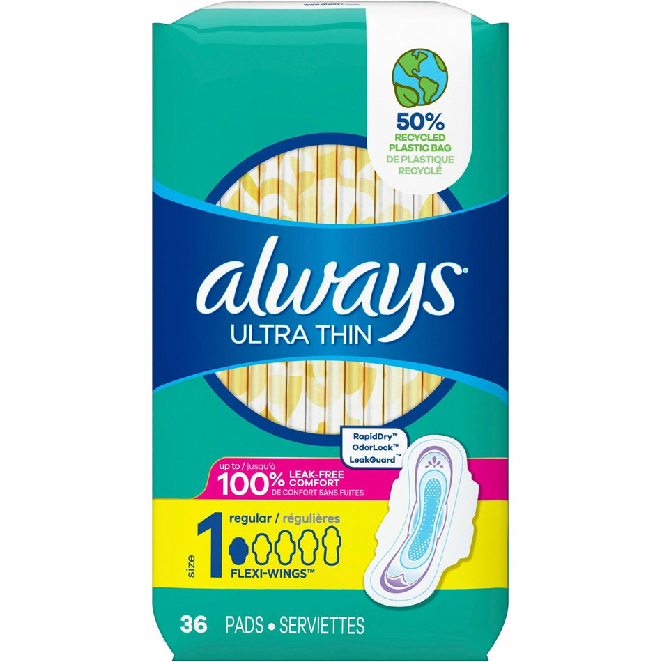 Always Flexi-Wing Ultra Thin Pads - Regular - Anti-leak, Comfortable, Absorbent - 36 / Pack
