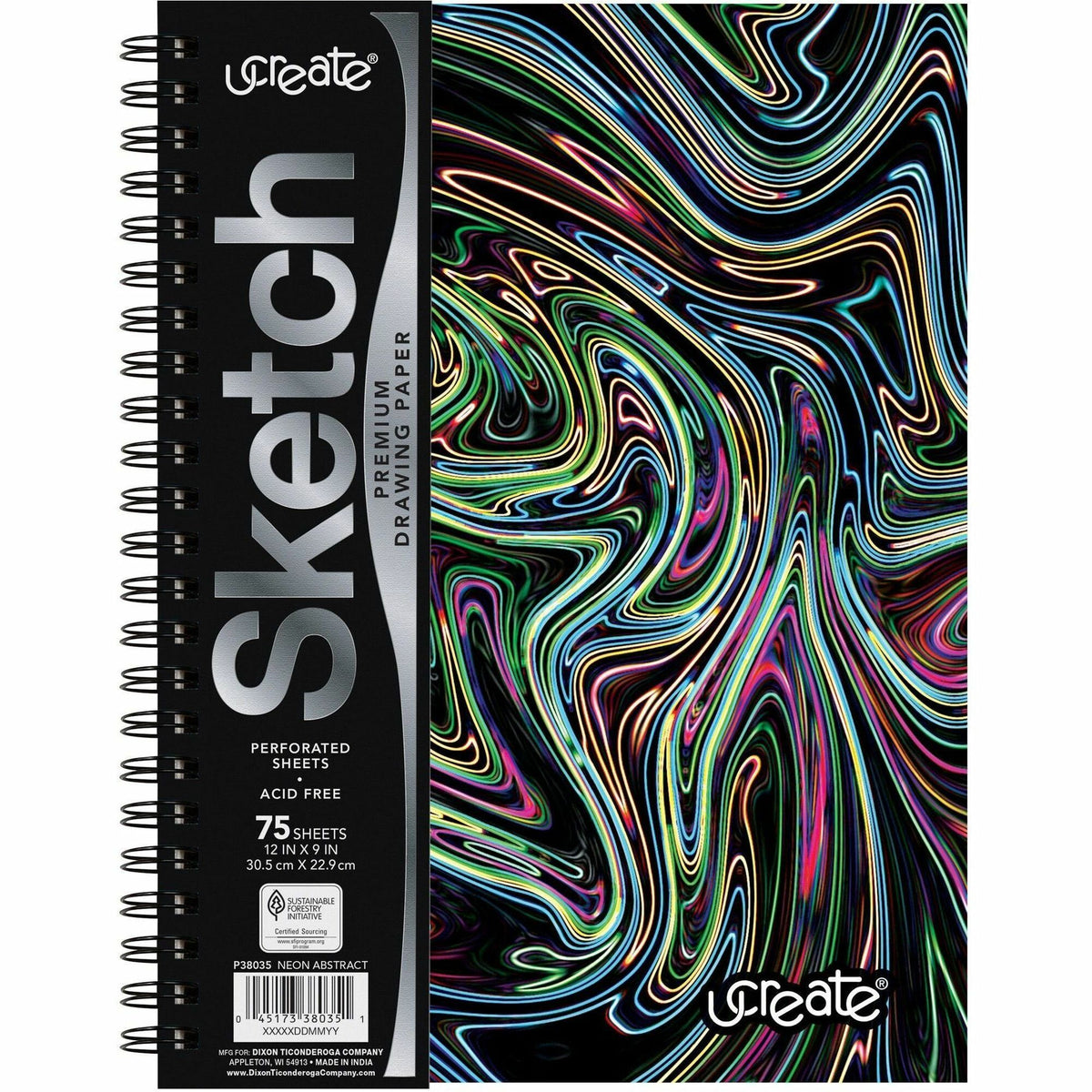 Pacon Fashion Sketch Book - 75 Pages - Spiral - 120 g/m&#178; Grammage - 9" x 6" Sheet Size - Neon Neon Squiggles Cover - Acid-free, Perforated, Durable - 1 Each