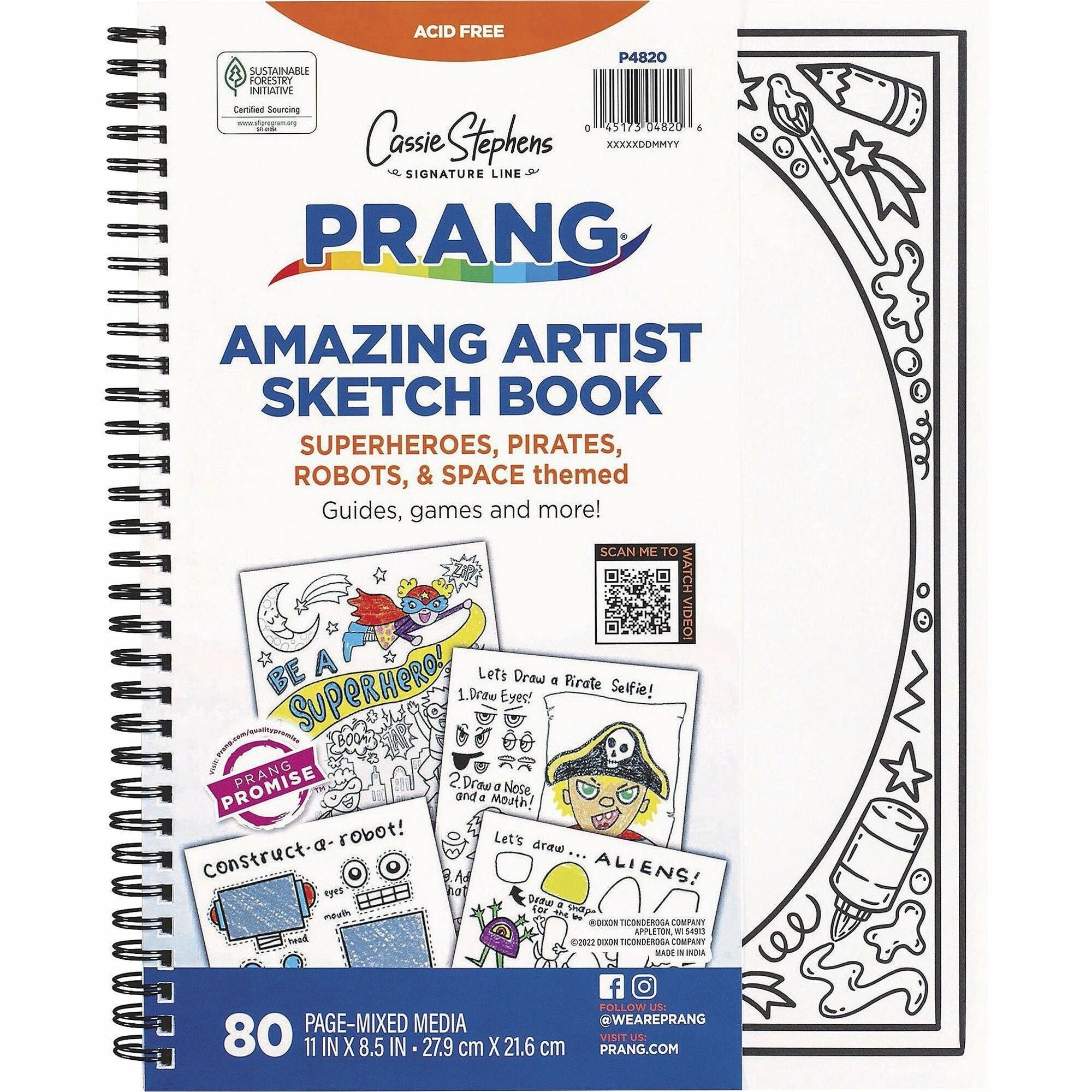 Pacon Amazing Artist Sketch Book - 80 Pages - Black, White Cover - Perforated, Acid-free - 1 Each