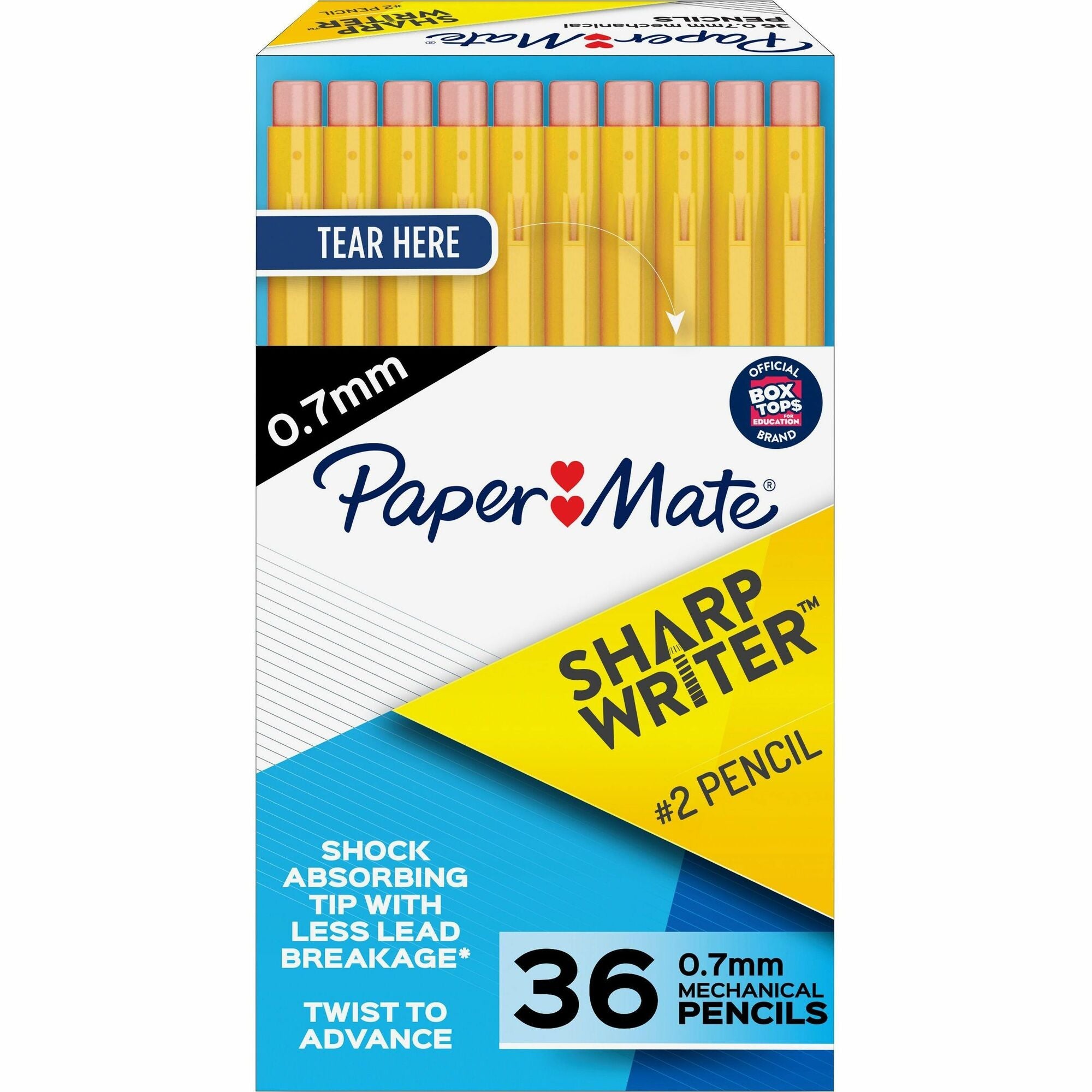 Paper Mate SharpWriter Mechanical Pencils, 0.7mm, HB #2 led - 0.7 mm Graphite Lead - # 2.5 - Classic Yellow Plastic Barrel - 36 / Box