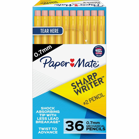 Paper Mate SharpWriter Mechanical Pencils, 0.7mm, HB #2 led - 0.7 mm Graphite Lead - # 2.5 - Classic Yellow Plastic Barrel - 36 / Box
