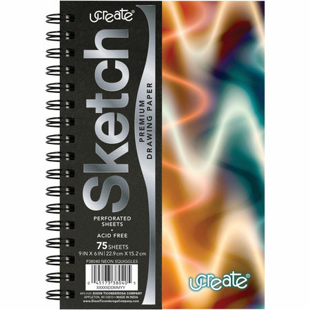 Pacon Fashion Sketch Book - 75 Pages - Spiral - 120 g/m&#178; Grammage - 9" x 6" Sheet Size - Neon Neon Abstract Cover - Acid-free, Perforated, Durable - 1 Each