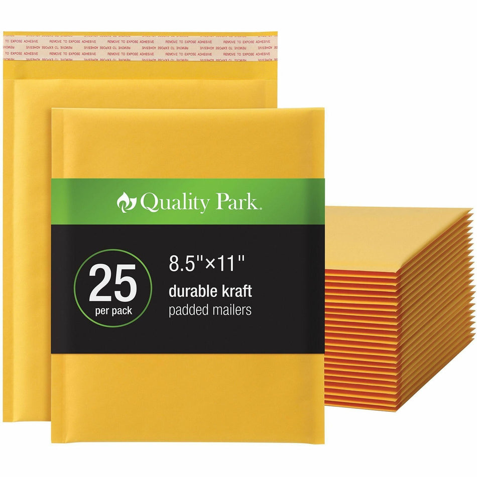 Quality Park Bubble Mailers - Bubble - 8 1/2" Width x 11" Length - Strip - Brown Kraft - 25 / Box