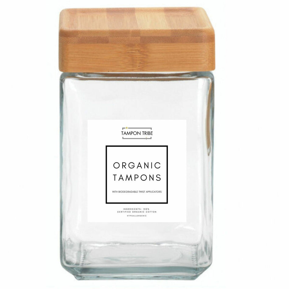 Tampon Tribe Spa Display Jars for Tampons - Clear - Tempered Glass, Bamboo - 4 / Carton