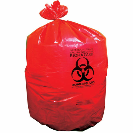 Heritage Healthcare Can Liners - 33 gal Capacity - 33" Width x 39" Depth x 1.30 mil (33 Micron) Thickness - Low Density - Red - Resin, Linear Low-Density Polyethylene (LLDPE), Plastic - Can - 150 / Carton