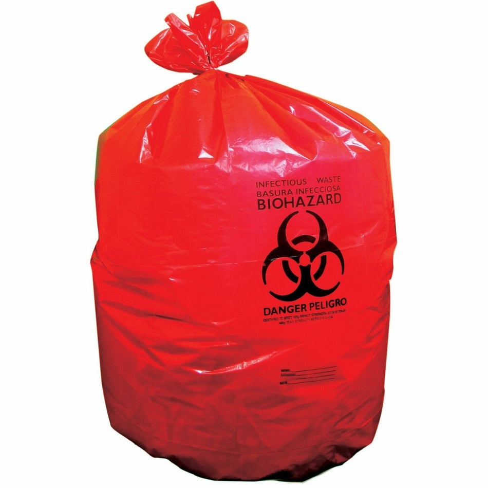 Heritage Healthcare Can Liners - 33 gal Capacity - 33" Width x 39" Depth x 1.30 mil (33 Micron) Thickness - Low Density - Red - Resin, Linear Low-Density Polyethylene (LLDPE), Plastic - Can - 150 / Carton
