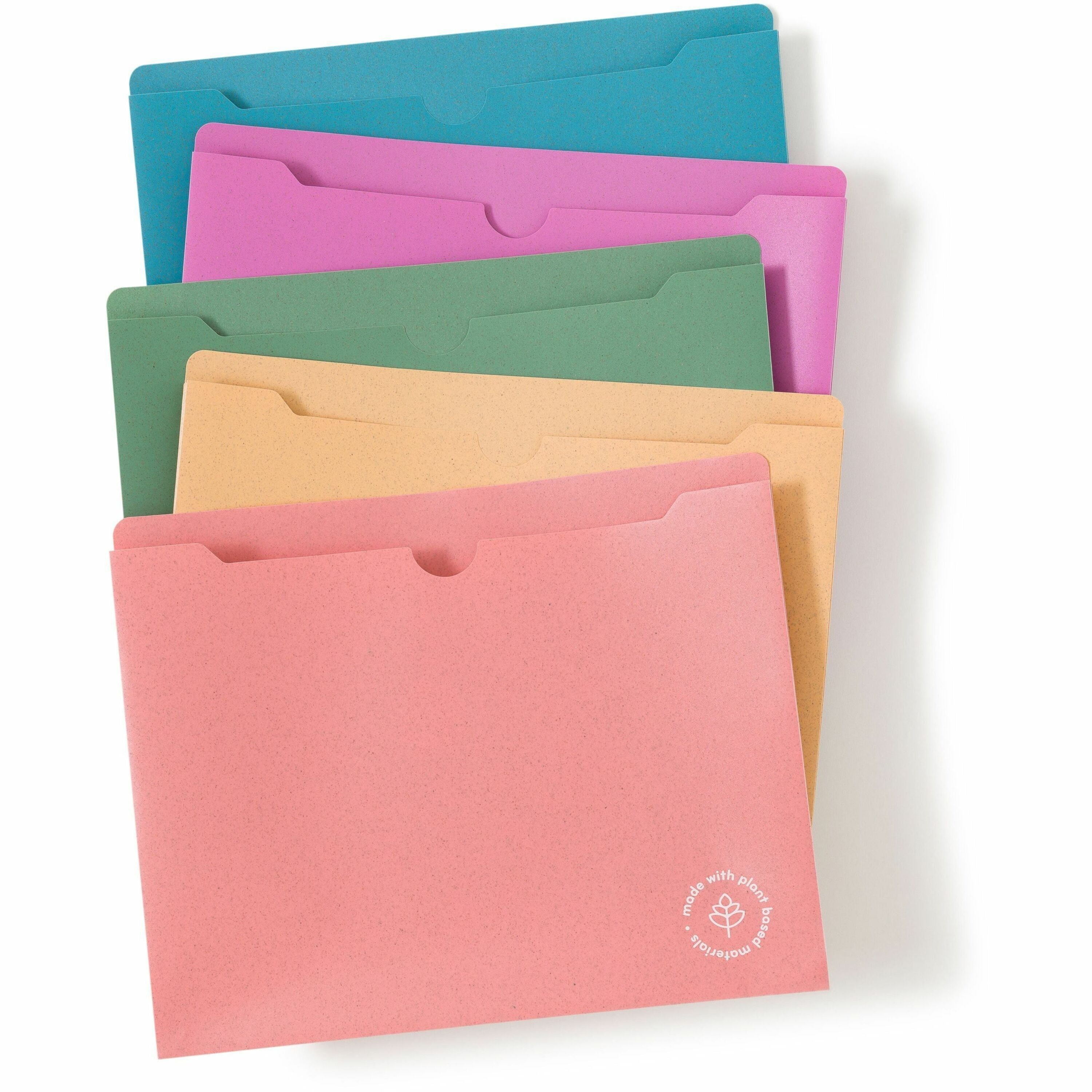 U Brands U-Eco Straight Tab Cut Letter File Jacket - 8 1/2" x 11" - 1" Expansion - 1 Pocket(s) - Poly - Assorted - 0% Recycled - 10 / Pack