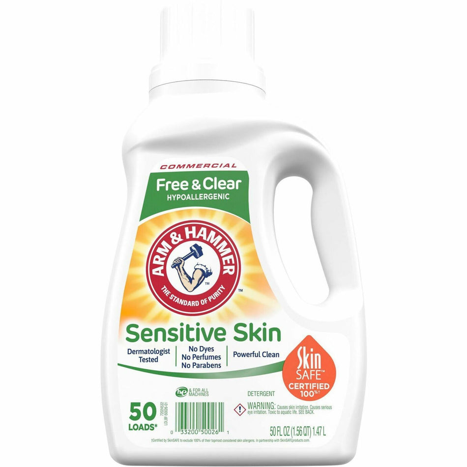 Arm & Hammer Free & Clear Liquid Detergent - 50 loads - HE Formula - Concentrate - 50 fl oz (1.6 quart) - Hypoallergenic, Dye-free, Preservative-free - Clear - 1 Each