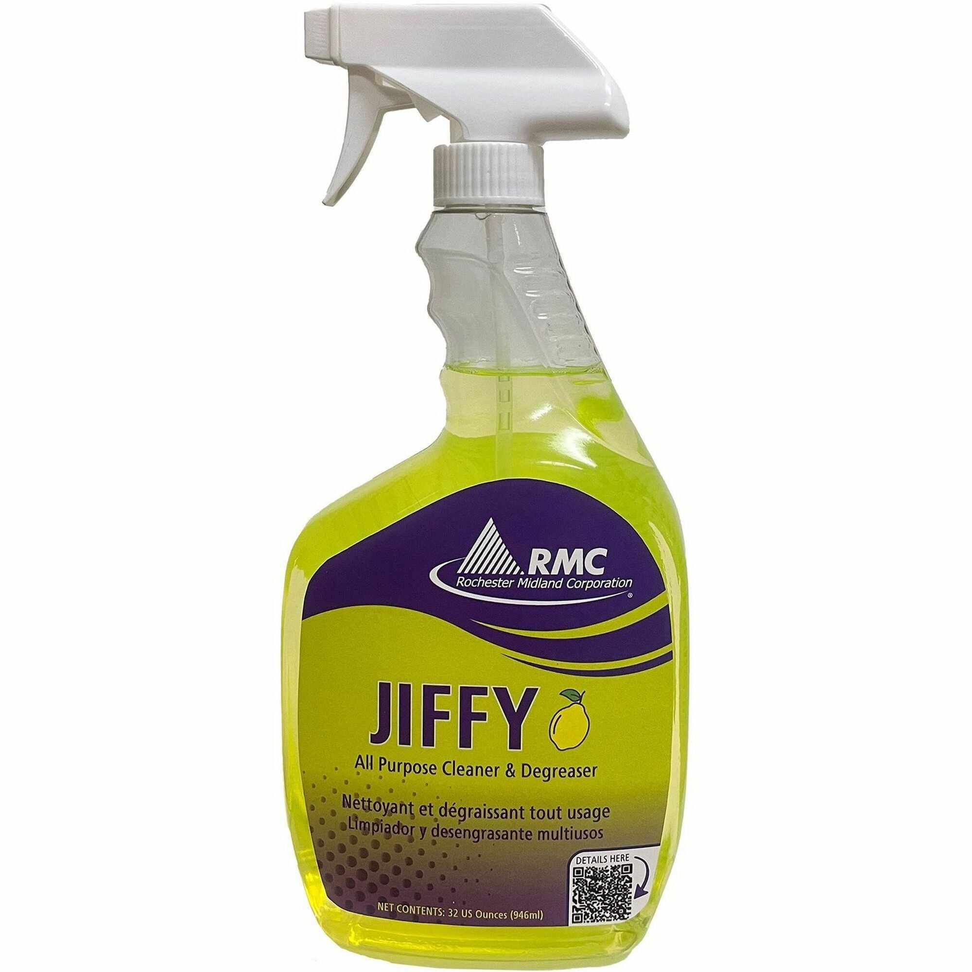 RMC Jiffy Spray Cleaner - Ready-To-Use - 32 fl oz (1 quart) - 13.5 pH - Water Based, Rinse-free, Water Soluble - Clear Yellow-Green - 1 Each