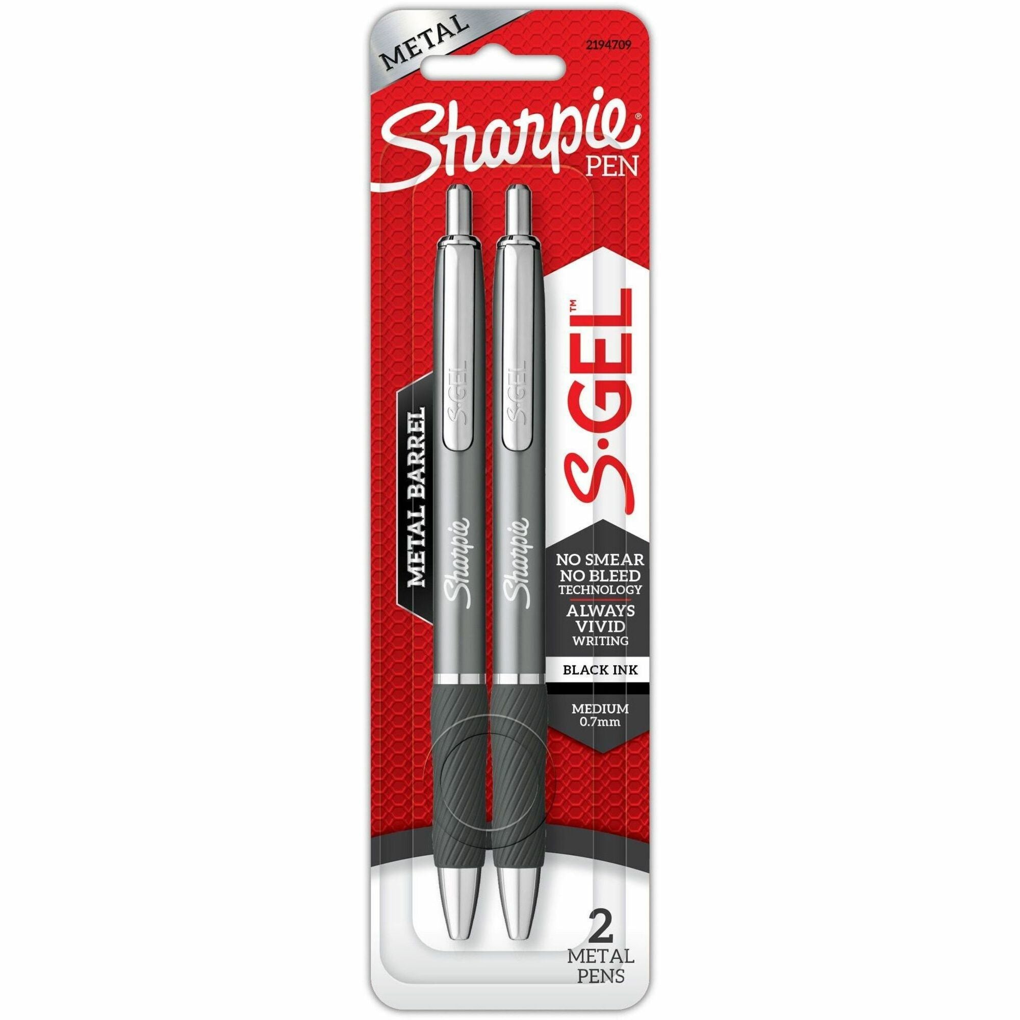 Sharpie S-Gel Pens - 0.7 mm Pen Point - Black Ink - Gunmetal Barrel - 2 / Pack