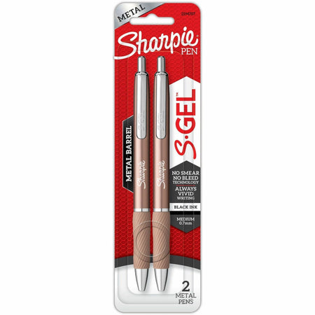 Sharpie S-Gel Pens - 0.7 mm Pen Point - Black Ink - Champagne Metal Barrel - 2 / Pack