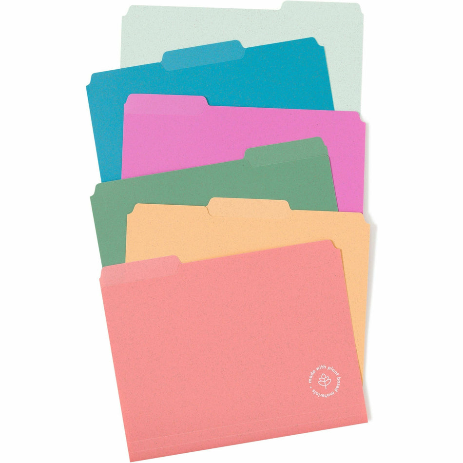 U Brands U-Eco 1/3 Tab Cut Letter Top Tab File Folder - 8 1/2" x 11" - Assorted Tab Position - Poly - Assorted - 0% Recycled - 24 / Pack