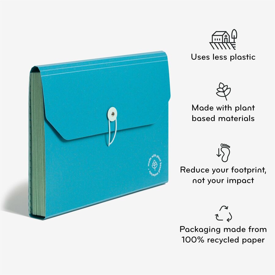 U Brands U-Eco Letter Expanding File - 8 1/2" x 11" - 13 Pocket(s) - Poly - Blue - 0% Recycled - 1 Each