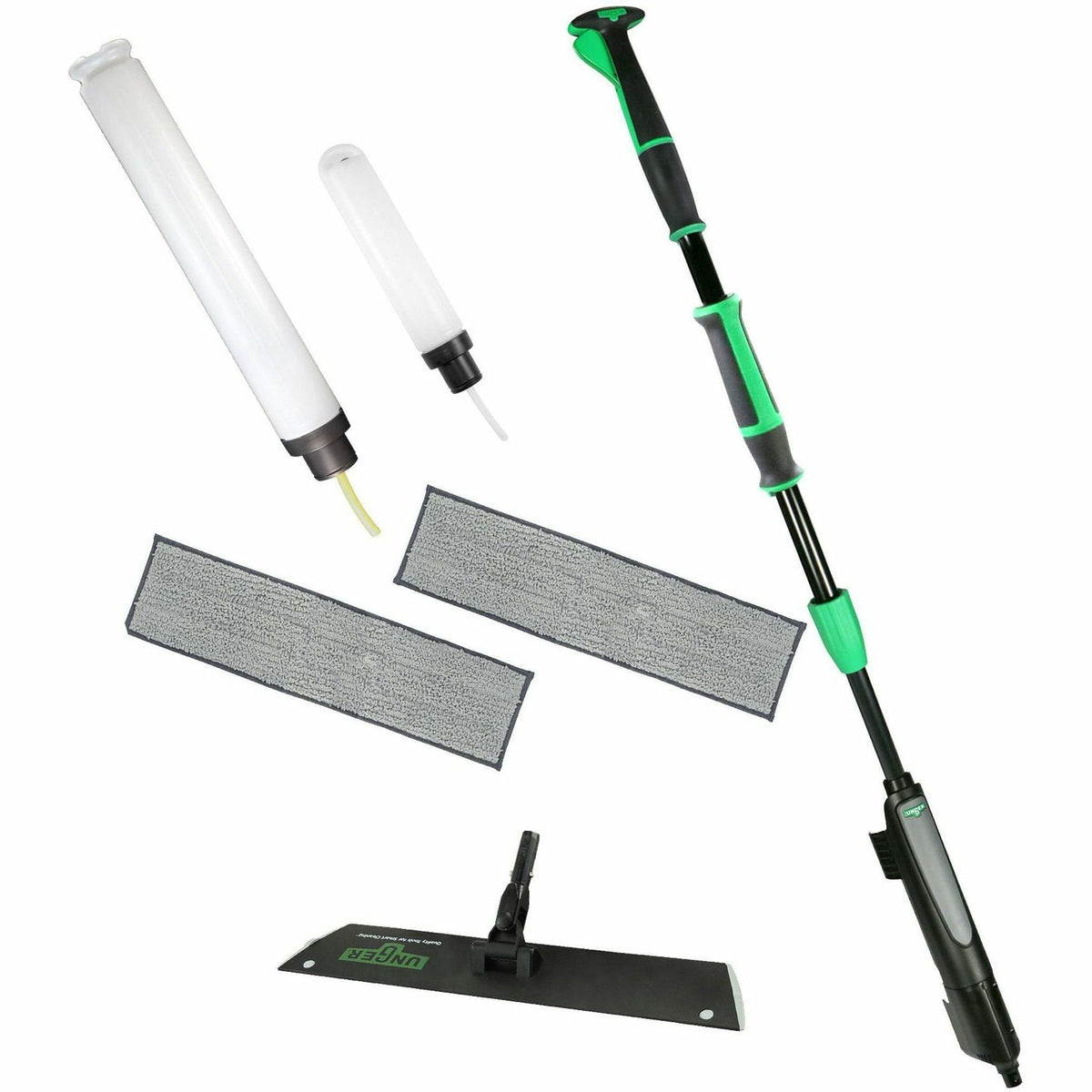 Unger Excella Floor Cleaning Straight Kit - For Floor - Ergonomic, Portable, Washable, Reusable, Handle - MicroFiber - Green, Black - 1 / Carton
