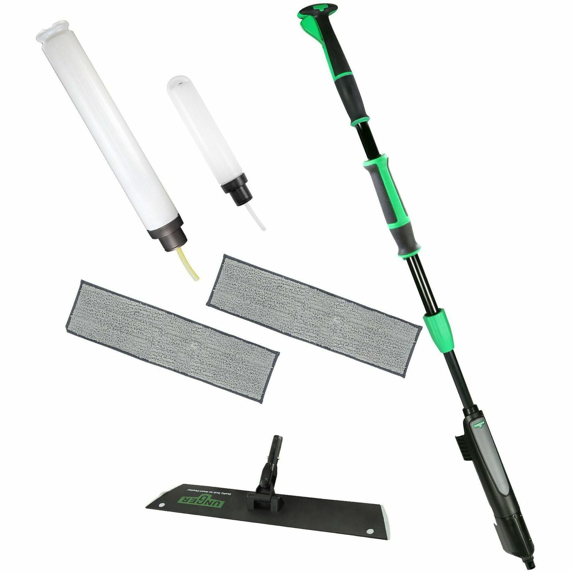 Unger Excella Floor Cleaning Straight Kit - For Floor - Ergonomic, Portable, Washable, Reusable, Handle - MicroFiber - Green, Black - 1 / Carton