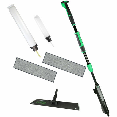 Unger Excella Floor Cleaning Straight Kit - For Floor - Ergonomic, Portable, Washable, Reusable, Handle - MicroFiber - Green, Black - 1 / Carton