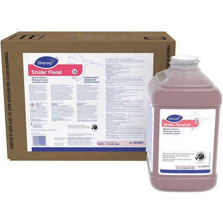 Diversey Stride Floral HC Neutral Cleaner - Concentrate - 84.5 fl oz (2.6 quart) - 7.5 pH - Floral Scent - Rinse-free, Non Alkaline, Film-free, Low Foaming, Pleasant Scent, Kosher - Red - 2 / Carton