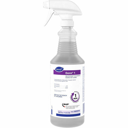 Diversey Oxivir 1 RTU Disinfectant Cleaner - Ready-To-Use - 32 fl oz (1 quart) - 2.1 pH - Characteristic Scent - Bactericide, Fungicide, Tuberculocide, VOC-free, NPE-free, Fragrance-free, Phosphate-free, Phenol-free, Deodorize - Colorless - 12 / Carton