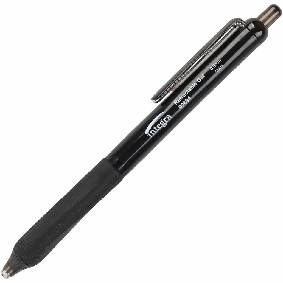 Integra Silent Retractable Gel Pens - 0.5 mm Pen Point - Retractable - Black Ink - 12 / Box