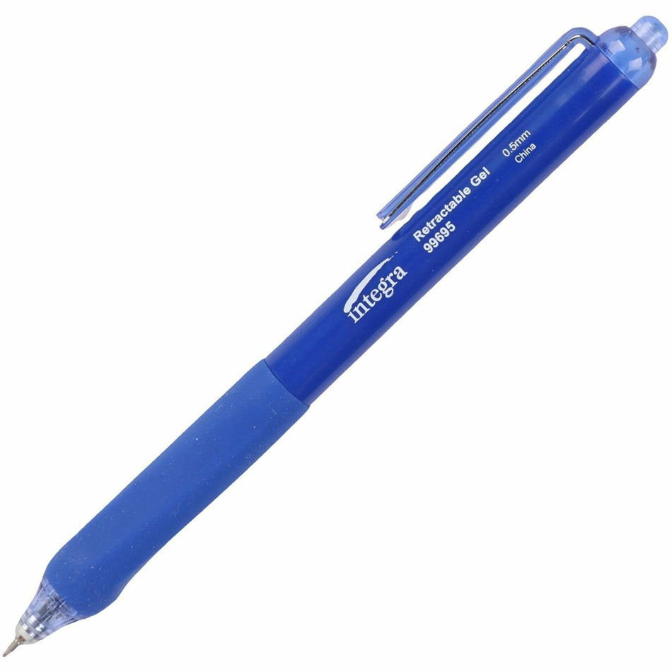 Integra Silent Retractable Gel Pens - 0.5 mm Pen Point - Retractable - Blue Ink - 12 / Box