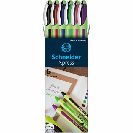 Schneider Xpress Fineliner Pen - 0.8 mm Fine Pen Point - Assorted Ink - Rubberized Barrel - Fiber Tip - 6 / Pack