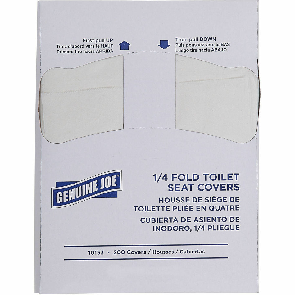Genuine Joe Quarter-Fold Toilet Seat Covers - Quarter-fold - For Toilet - White - Paper - 200/Pack - 25 / Carton