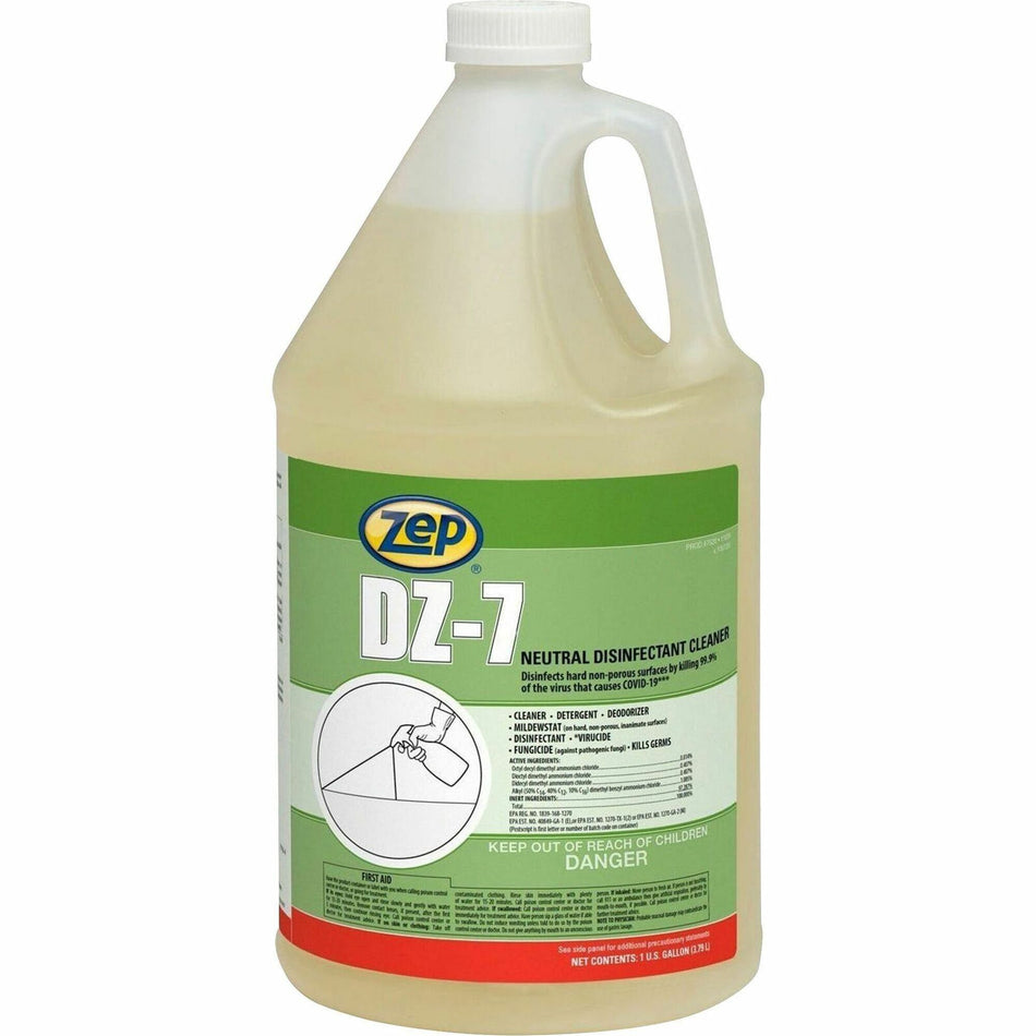 Zep Commercial DZ-7 Neutral Disinfectant Cleaner - 128 fl oz (4 quart) - Neutral Scent - Virucidal, Bactericide, Fungicide, Mildewstatic, pH Neutral, Phosphate-free, Butyl-free, APE-free - Yellow - 1 Each