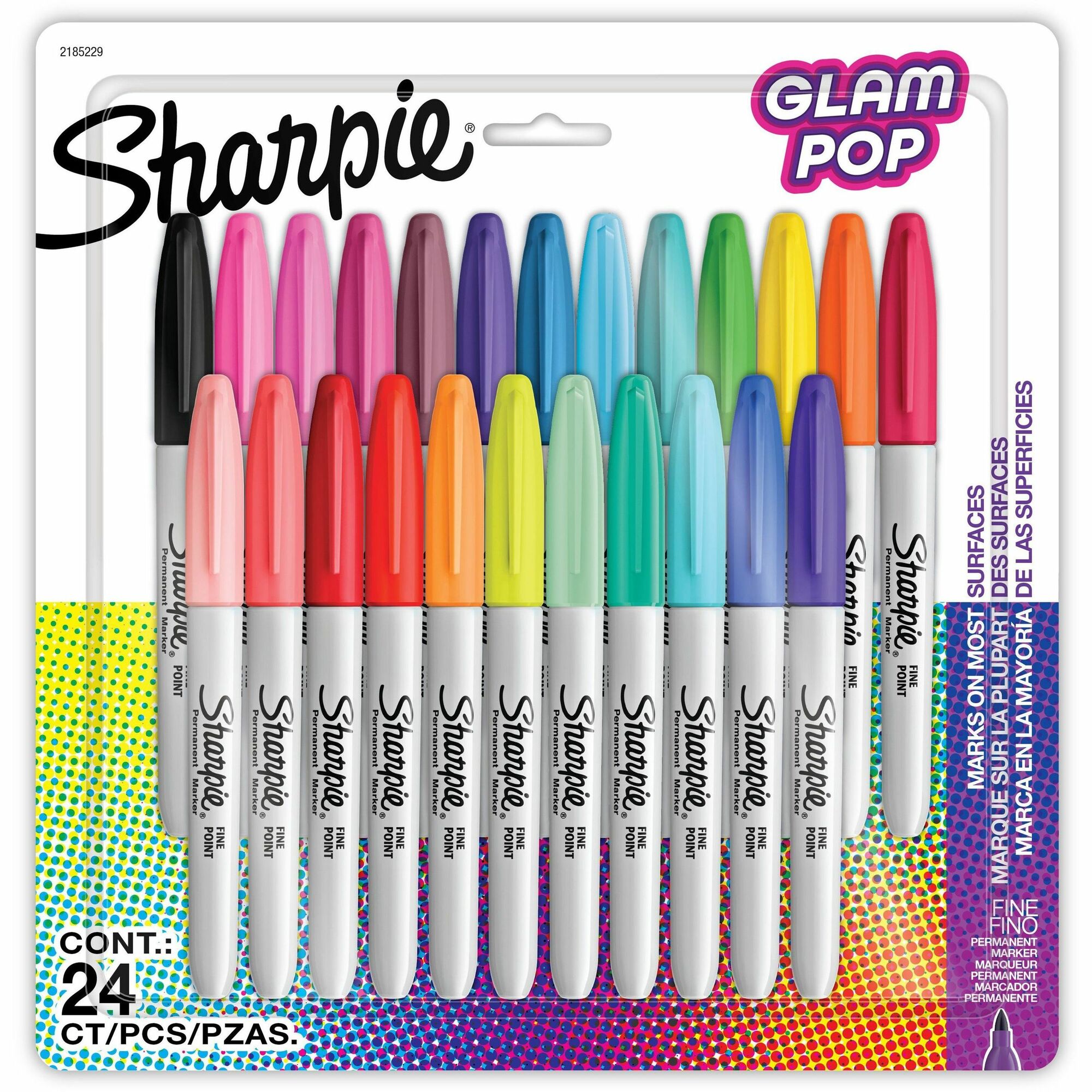 Sharpie Glam Pop Permanent Markers - Fine Marker Point - Assorted Ink - 24 / Pack