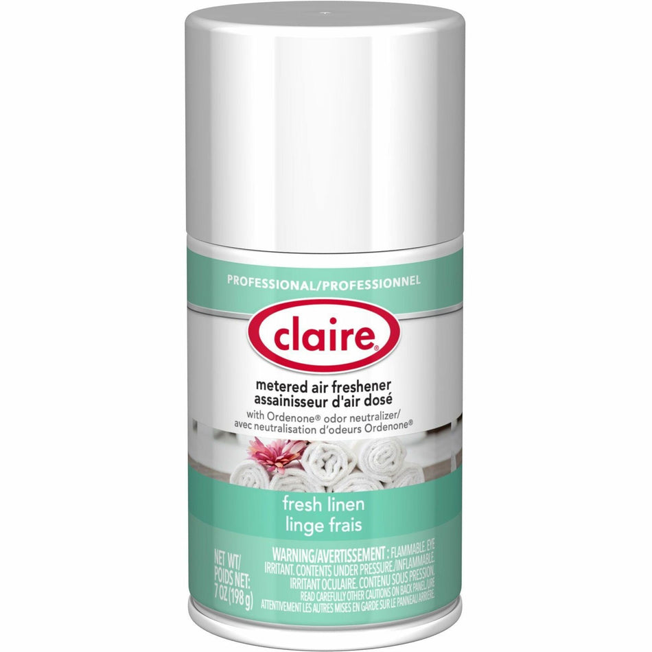 Claire Metered Air Freshener with Ordenone - Aerosol - 6000 ftÔøΩ - 7 fl oz (0.2 quart) - Fresh Linen - 30 Day - Odor Neutralizer - 12 / Carton