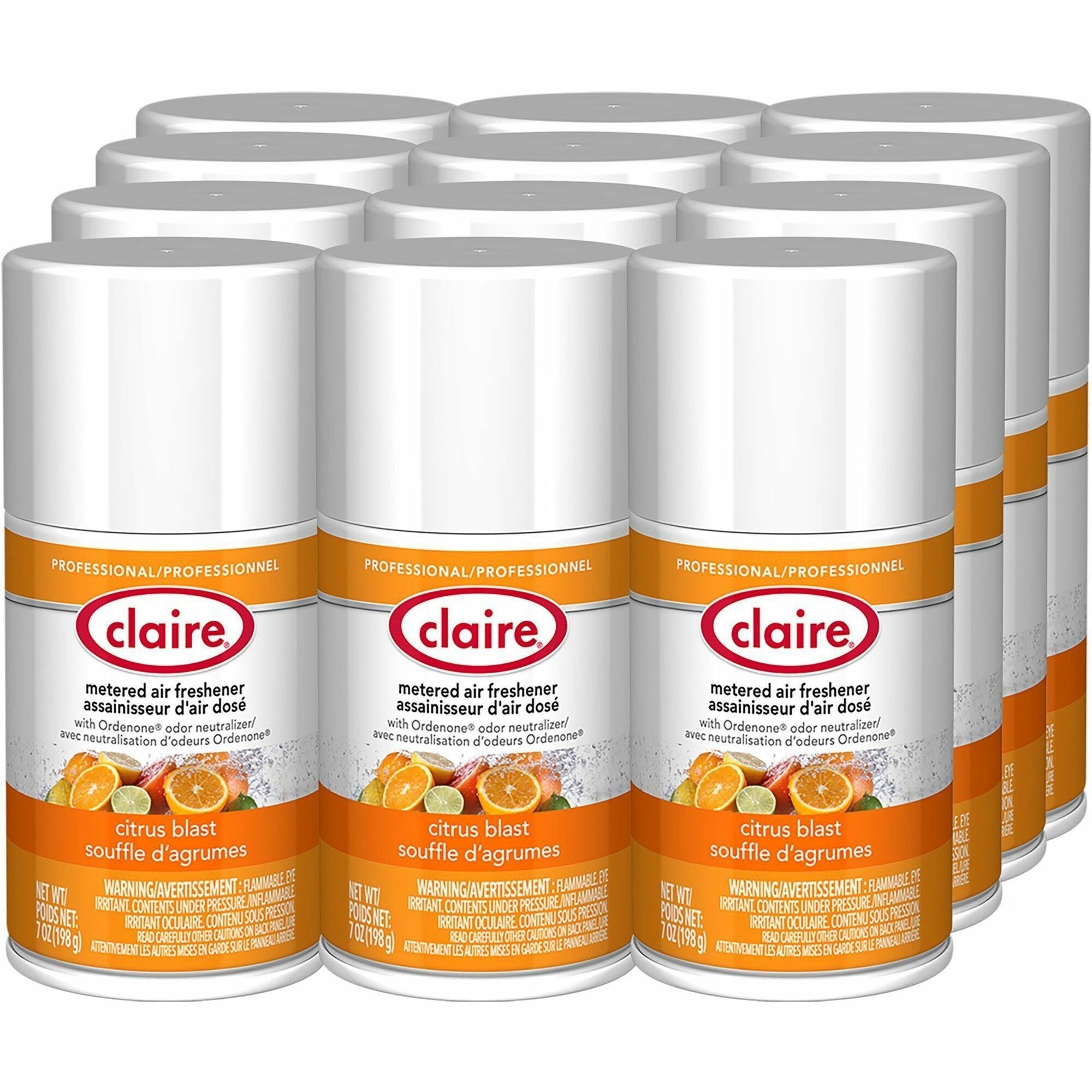 Claire Metered Air Freshener with Ordenone - Aerosol - 6000 ftÔøΩ - 7 fl oz (0.2 quart) - Citrus Blast - 30 Day - Odor Neutralizer - 12 / Carton