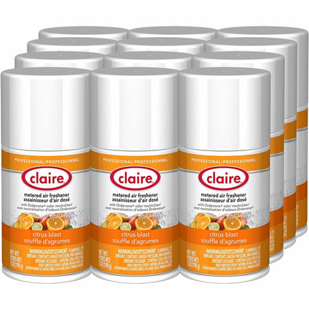 Claire Metered Air Freshener with Ordenone - Aerosol - 6000 ftÔøΩ - 7 fl oz (0.2 quart) - Citrus Blast - 30 Day - Odor Neutralizer - 12 / Carton