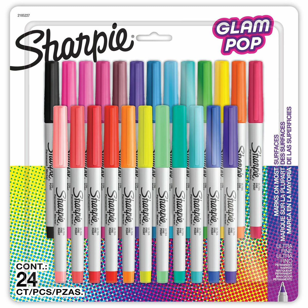 Sharpie Glam Pop Permanent Markers - Ultra Fine Marker Point - Assorted Ink - 24 / Pack