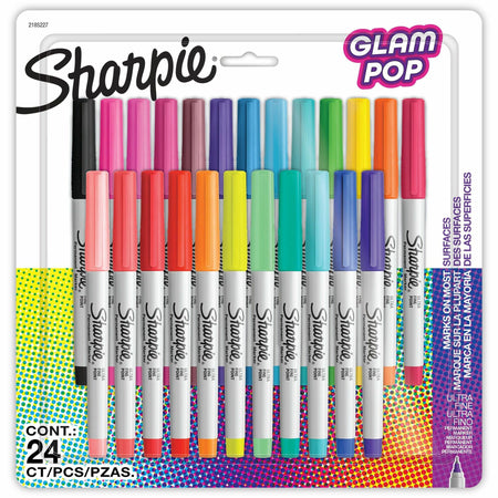 Sharpie Glam Pop Permanent Markers - Ultra Fine Marker Point - Assorted Ink - 24 / Pack